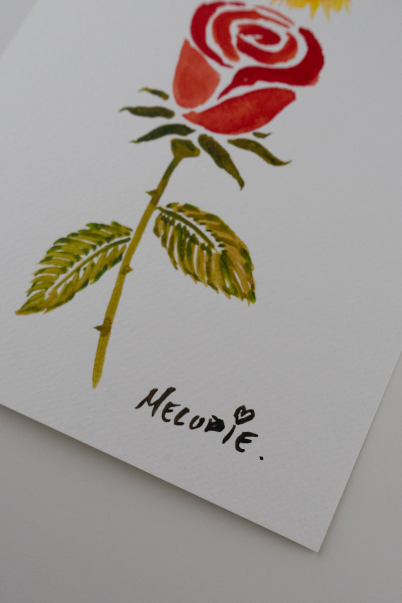 " Watercolour Flower & Sun "