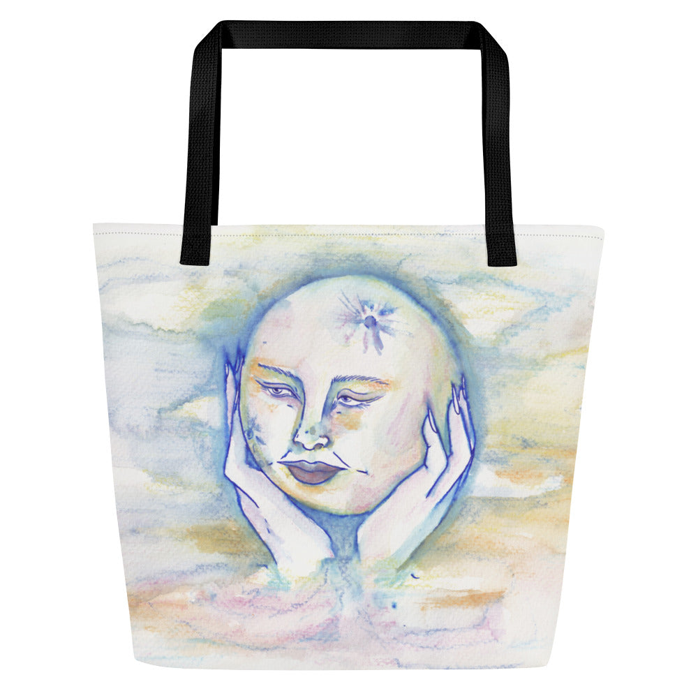 " Lady Moon " Watercolour All-Over Print Large Tote Bag