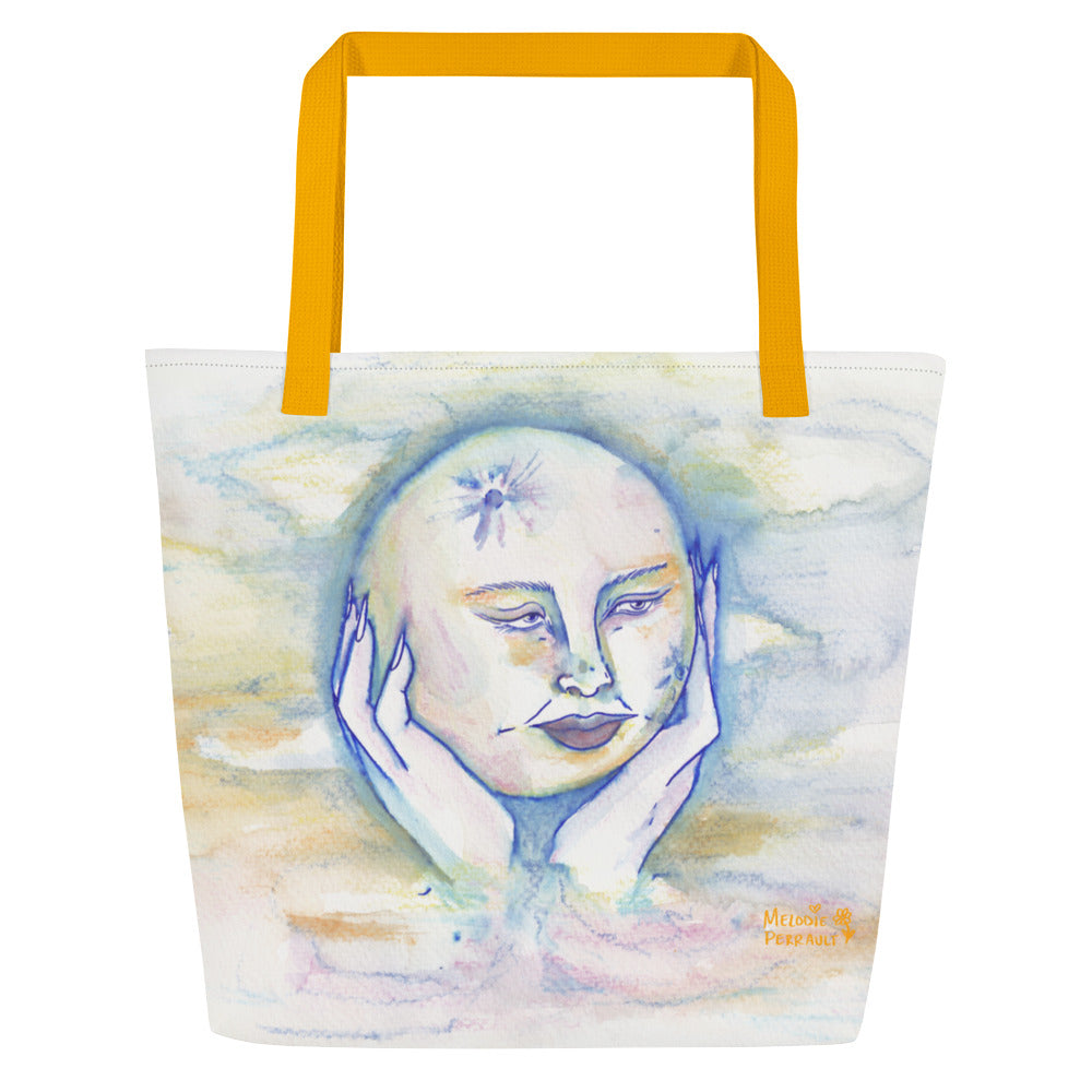" Lady Moon " Watercolour All-Over Print Large Tote Bag