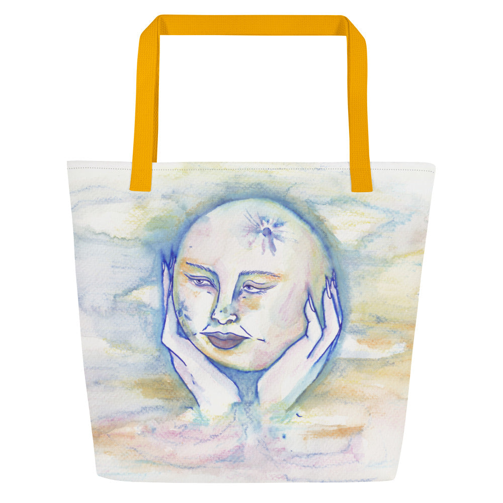 " Lady Moon " Watercolour All-Over Print Large Tote Bag
