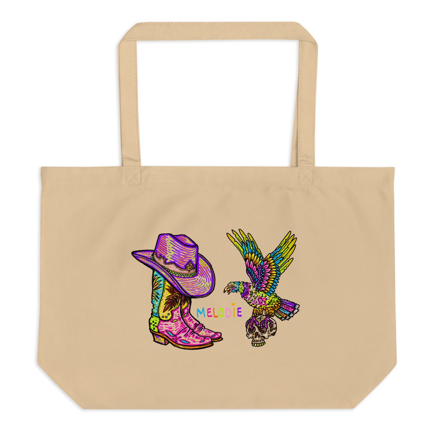 " Colourful Birds & Boots " Large organic tote bag