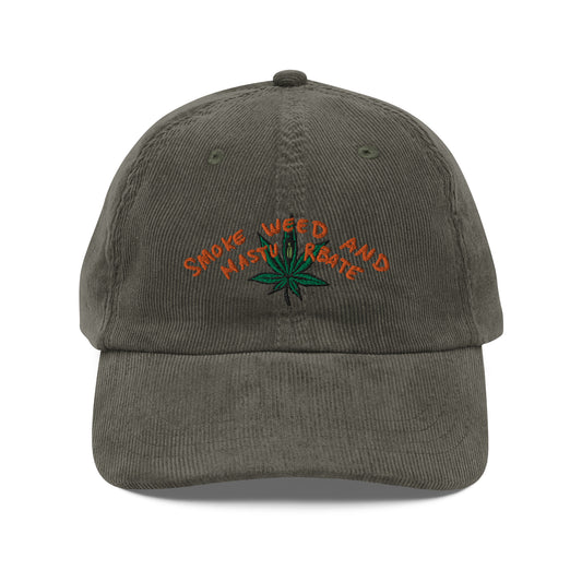 " Smoke Weed & Masturbate " Vintage corduroy cap