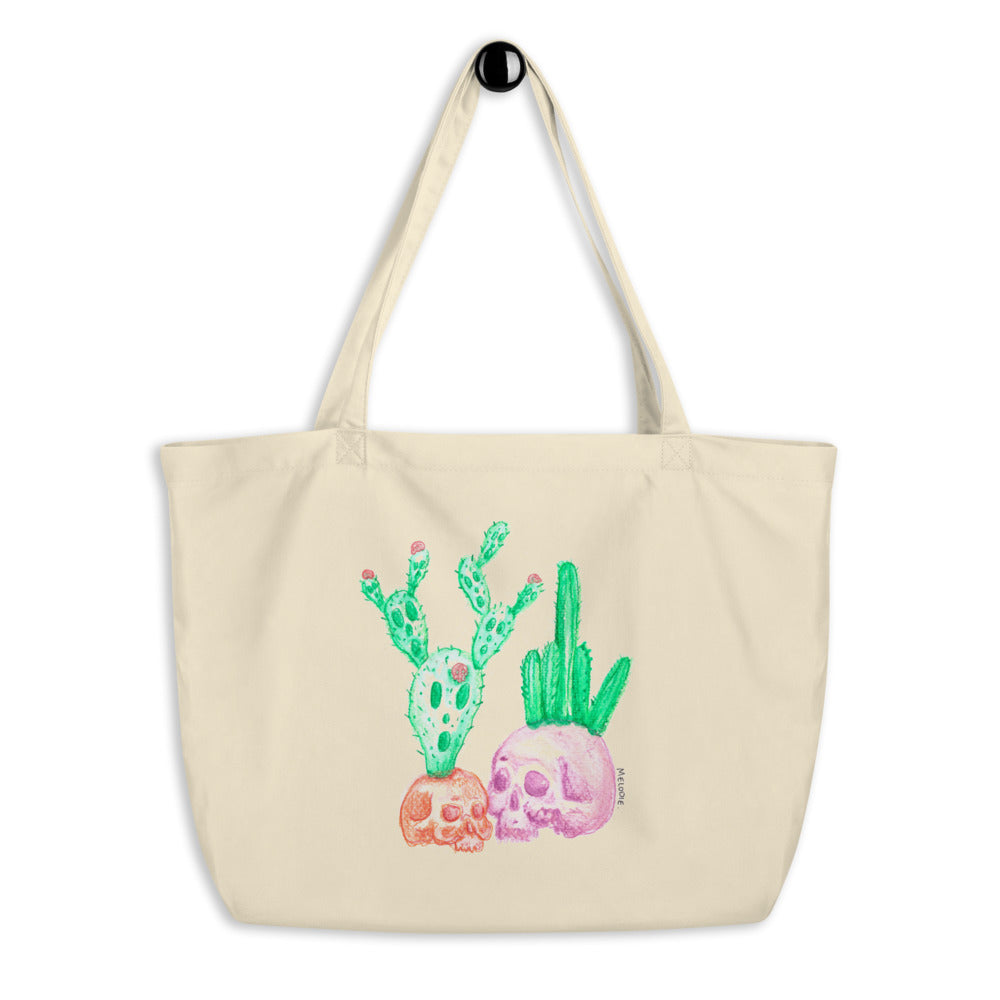 " Tête De Cactus " Front And Back Print Large organic tote bag