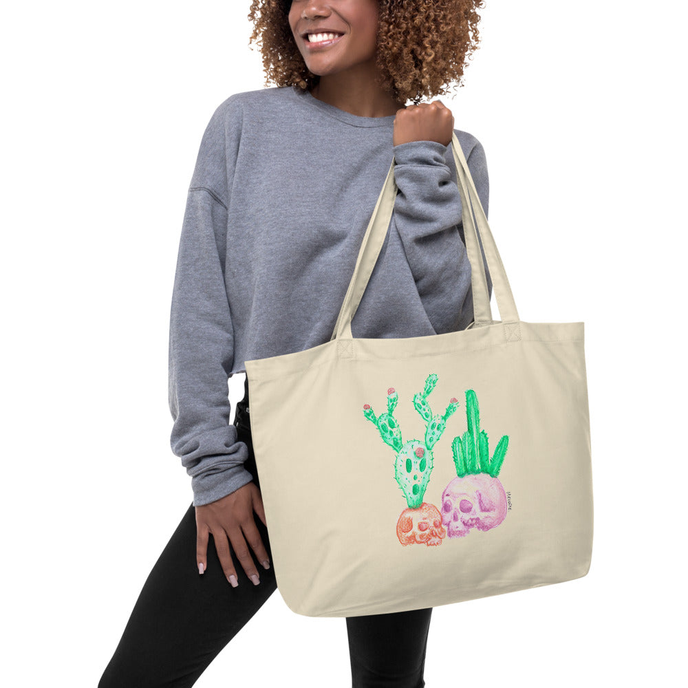 " Tête De Cactus " Front And Back Print Large organic tote bag