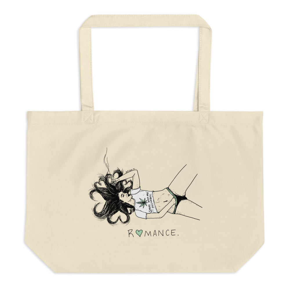 " Romance / Smoke Weed And Masturbate " Large organic tote bag