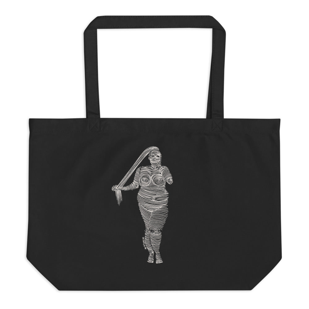" 4 /7 Deadly sins " Front Print, white ink Large organic tote bag