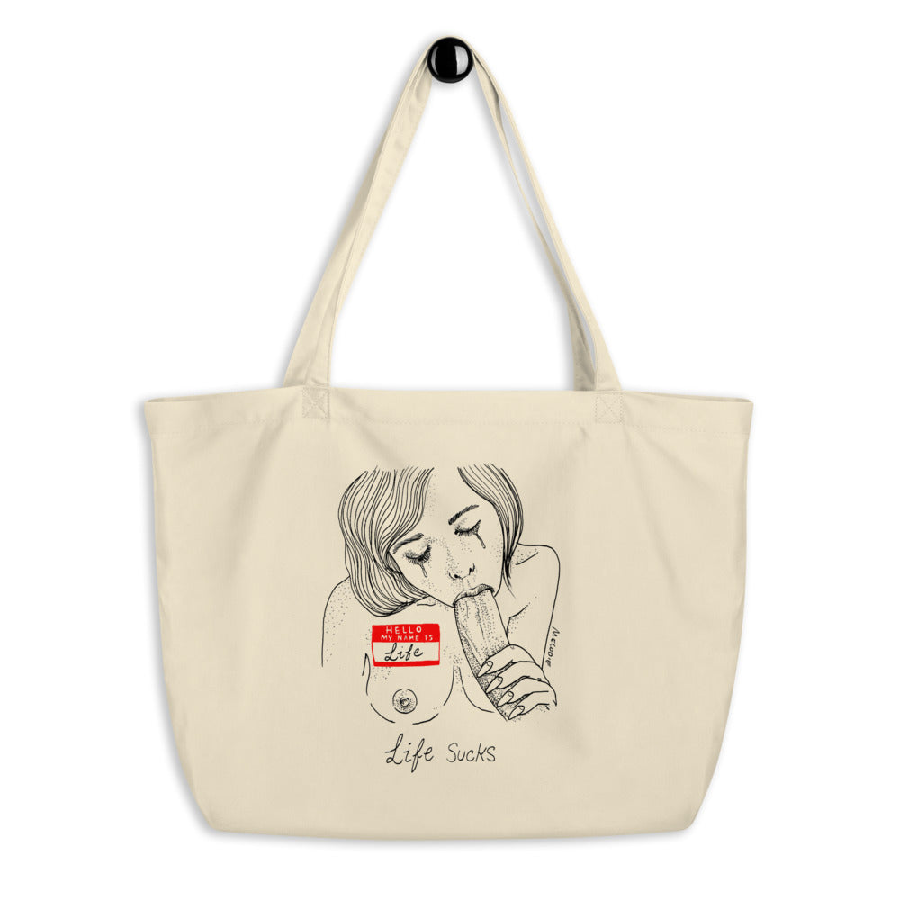 " Life Sucks " Large organic tote bag