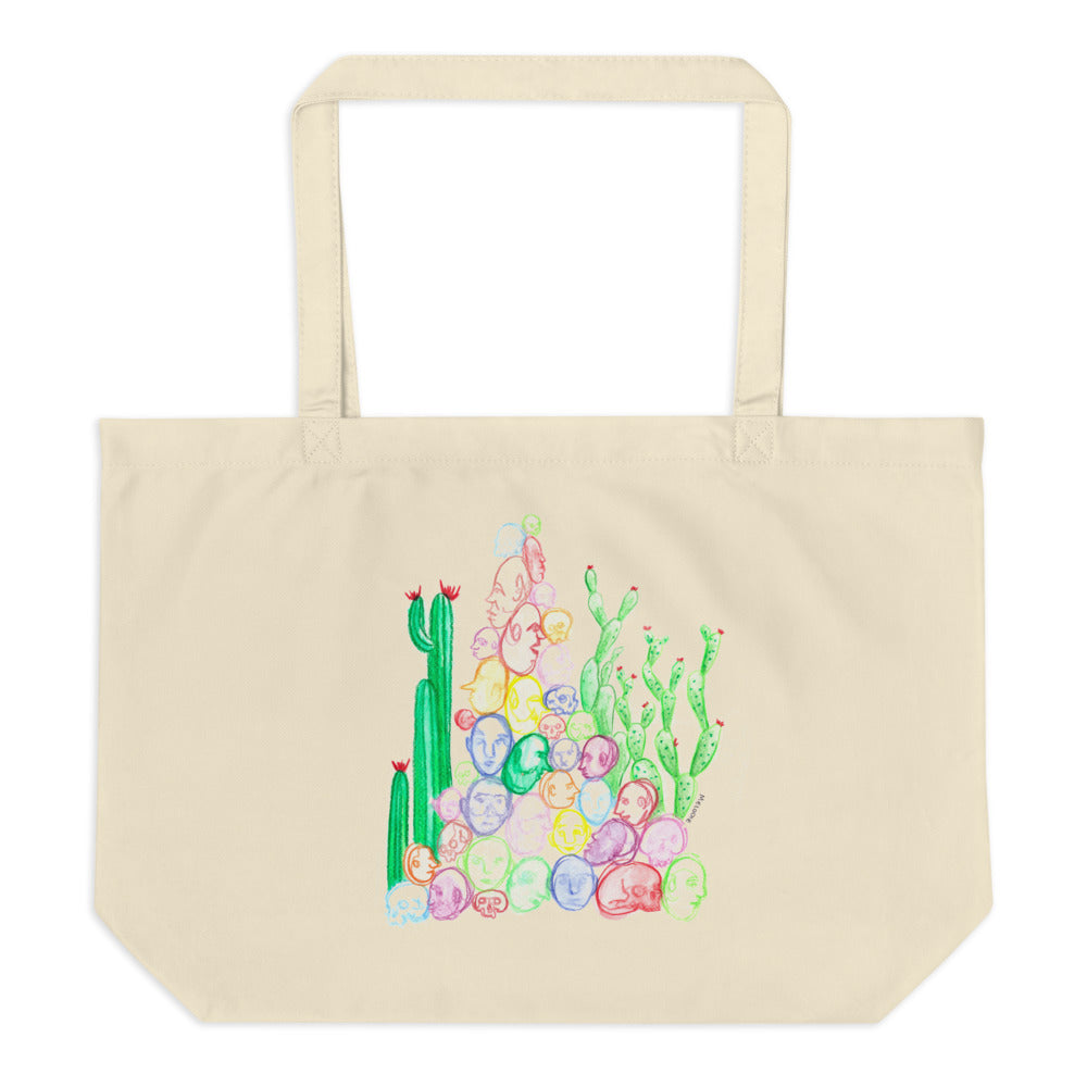 " Tête De Cactus " Front And Back Print Large organic tote bag