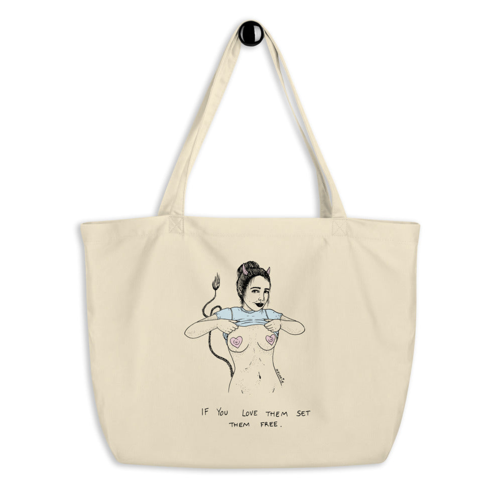 " If You Love Them Set Them Free " Large organic tote bag