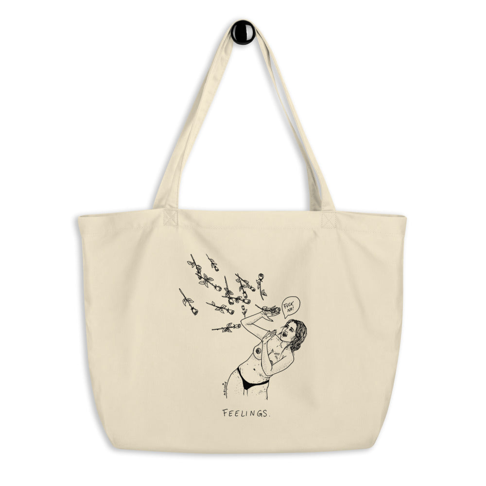 " Feelings, Fuck No " Large organic tote bag