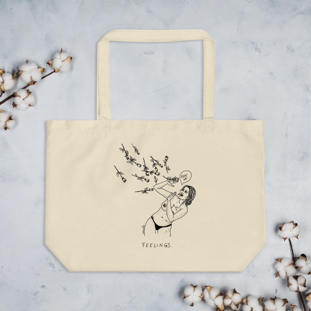 " Feelings, Fuck No " Large organic tote bag