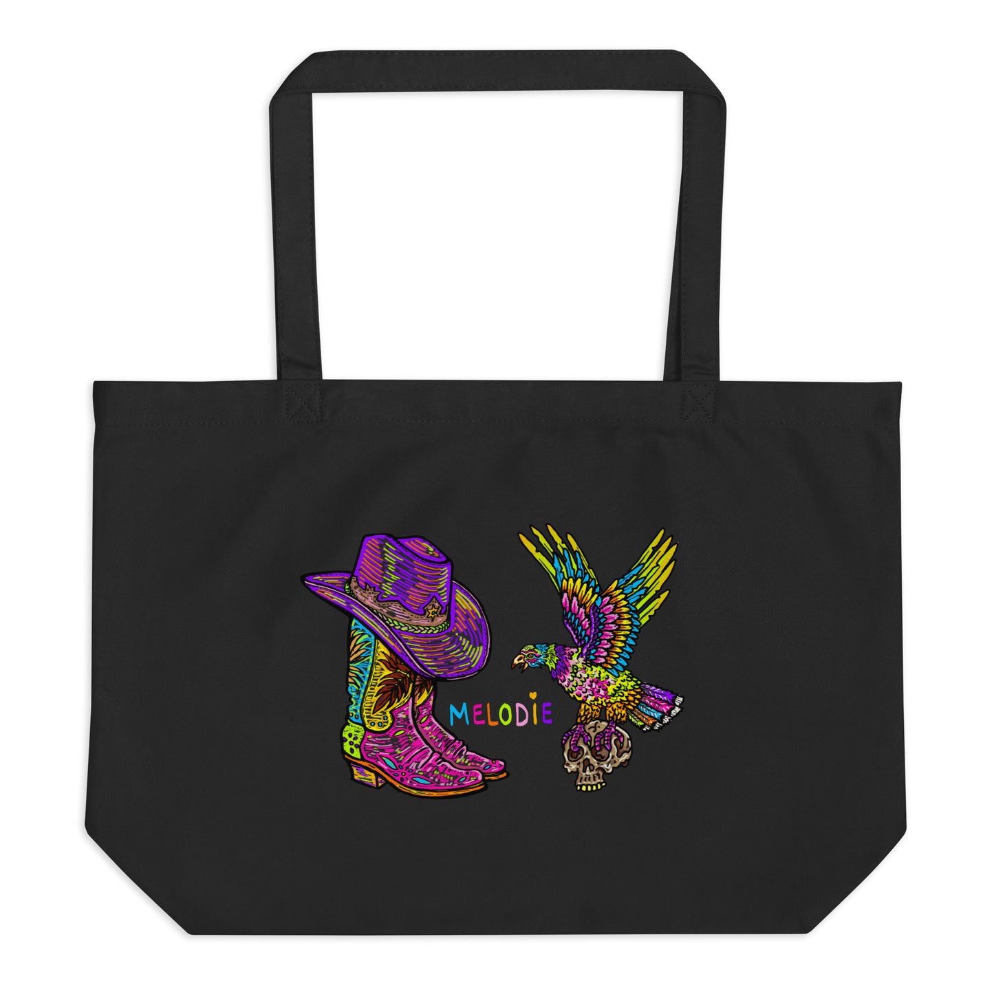 " Colourful Birds & Boots " Large organic tote bag