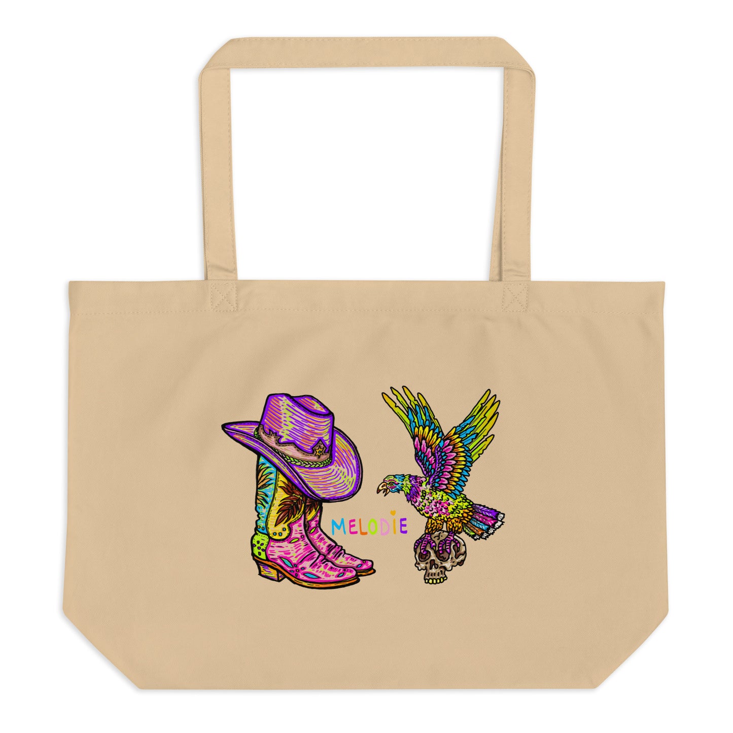 " Colourful Birds & Boots " Large organic tote bag