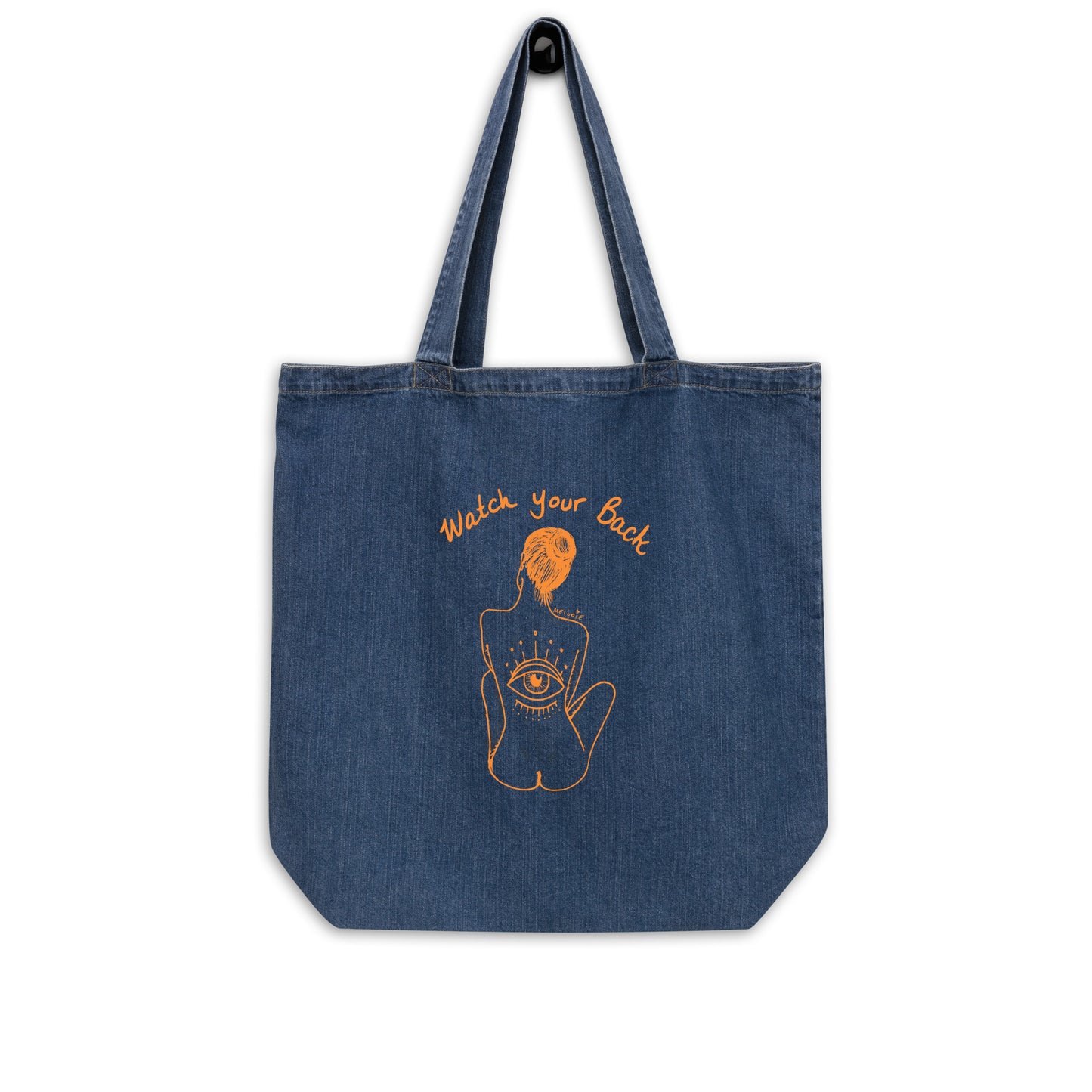 " Watch Your Back " Organic denim tote bag