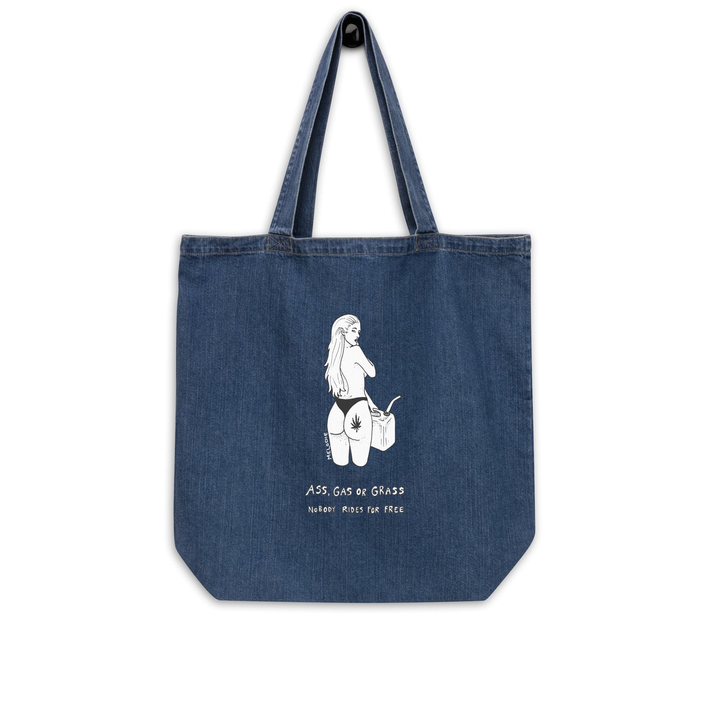 " Ass, Gas Or Grass " Organic denim tote bag