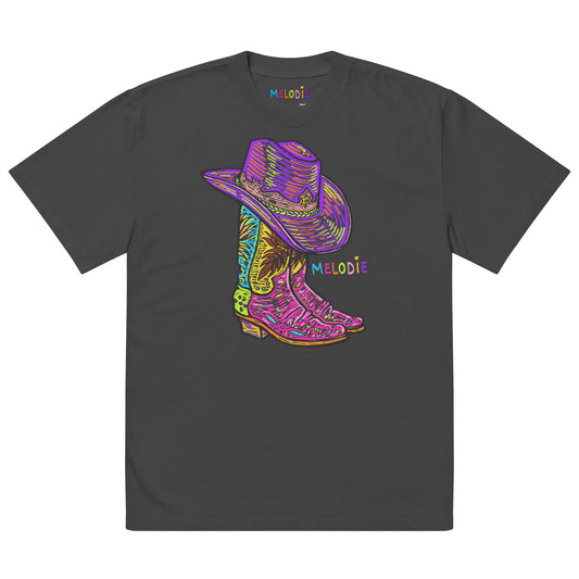 " Colourful Bird & Boots " Oversized faded t-shirt