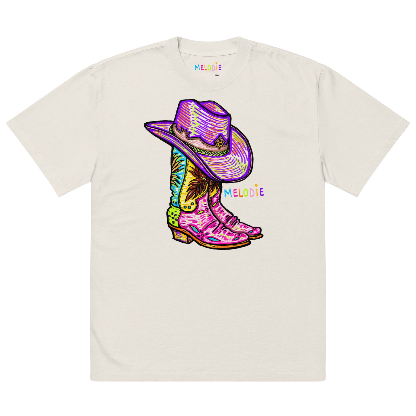 " Colourful Bird & Boots " Oversized faded t-shirt