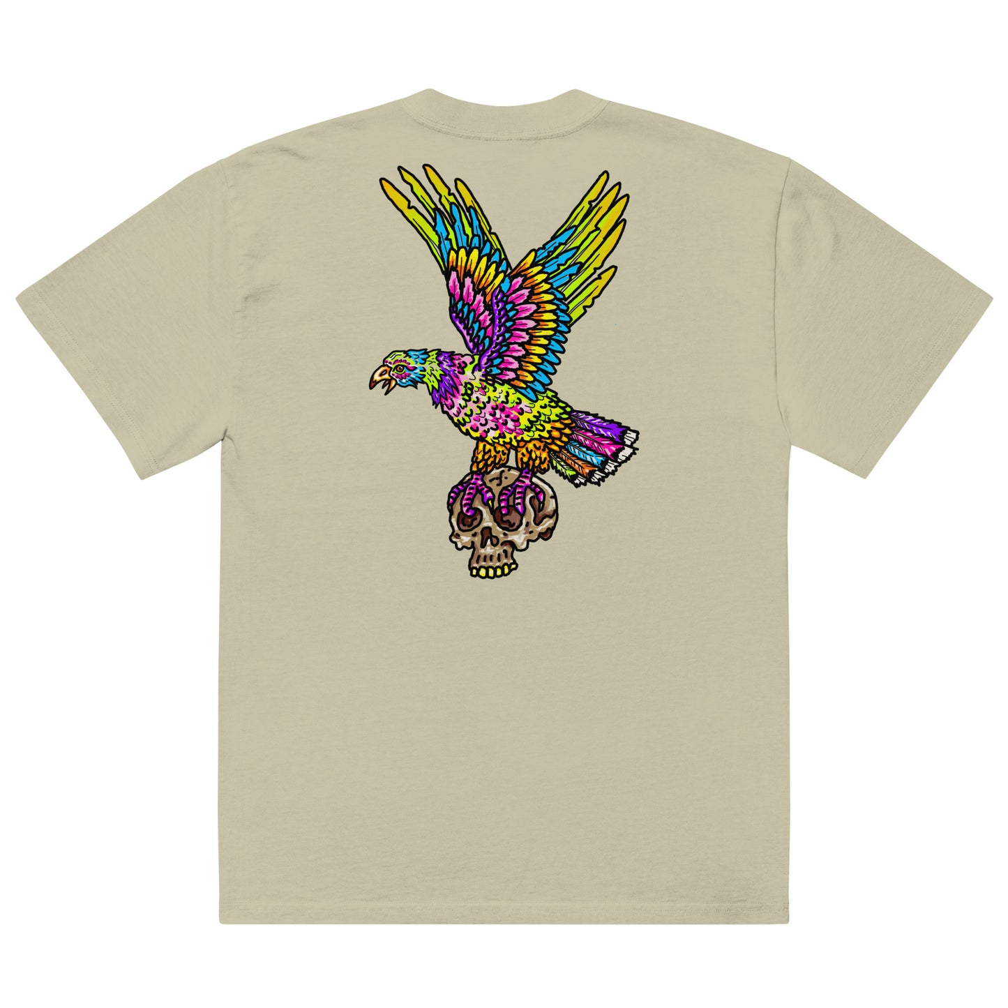 " Colourful Bird & Boots " Oversized faded t-shirt