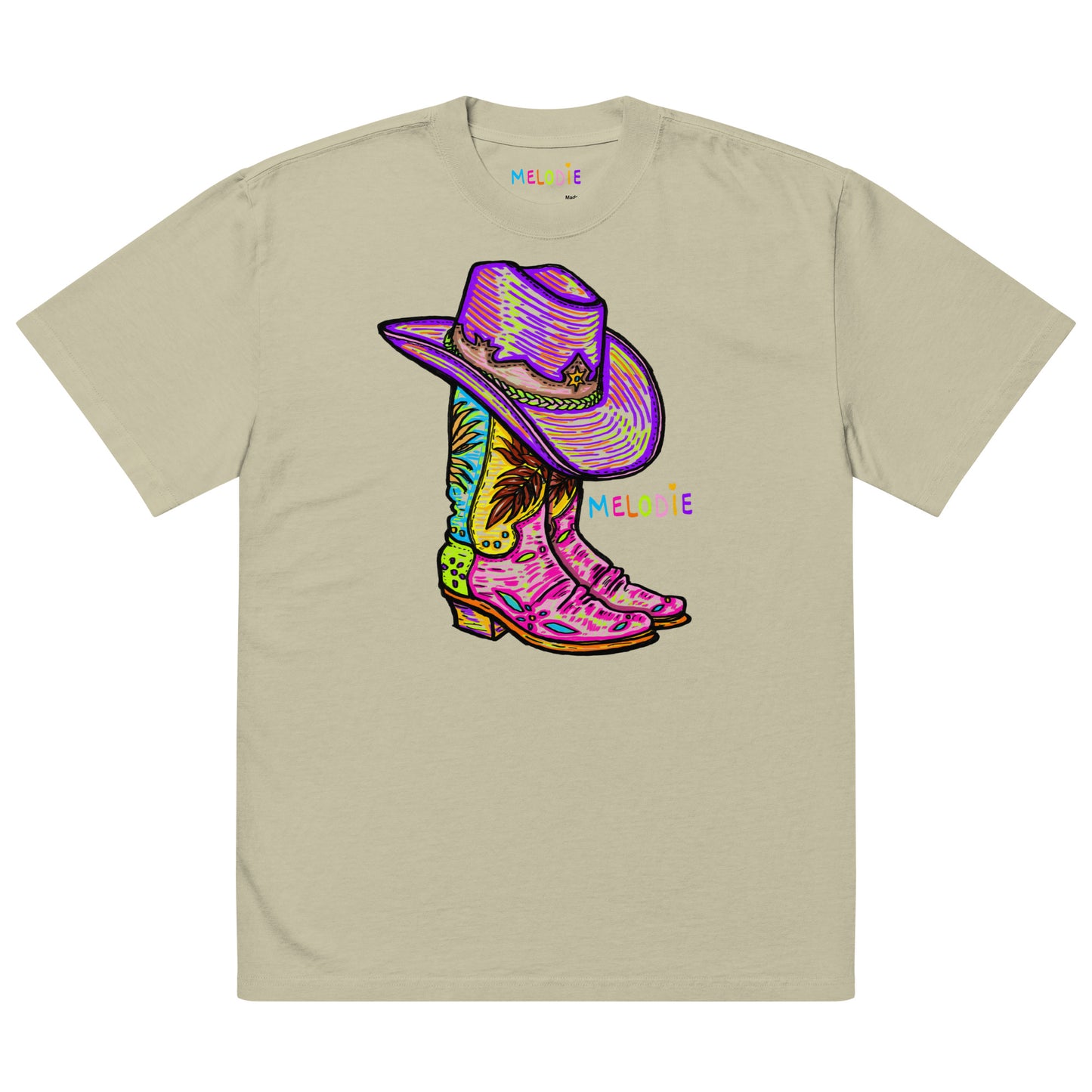 " Colourful Bird & Boots " Oversized faded t-shirt