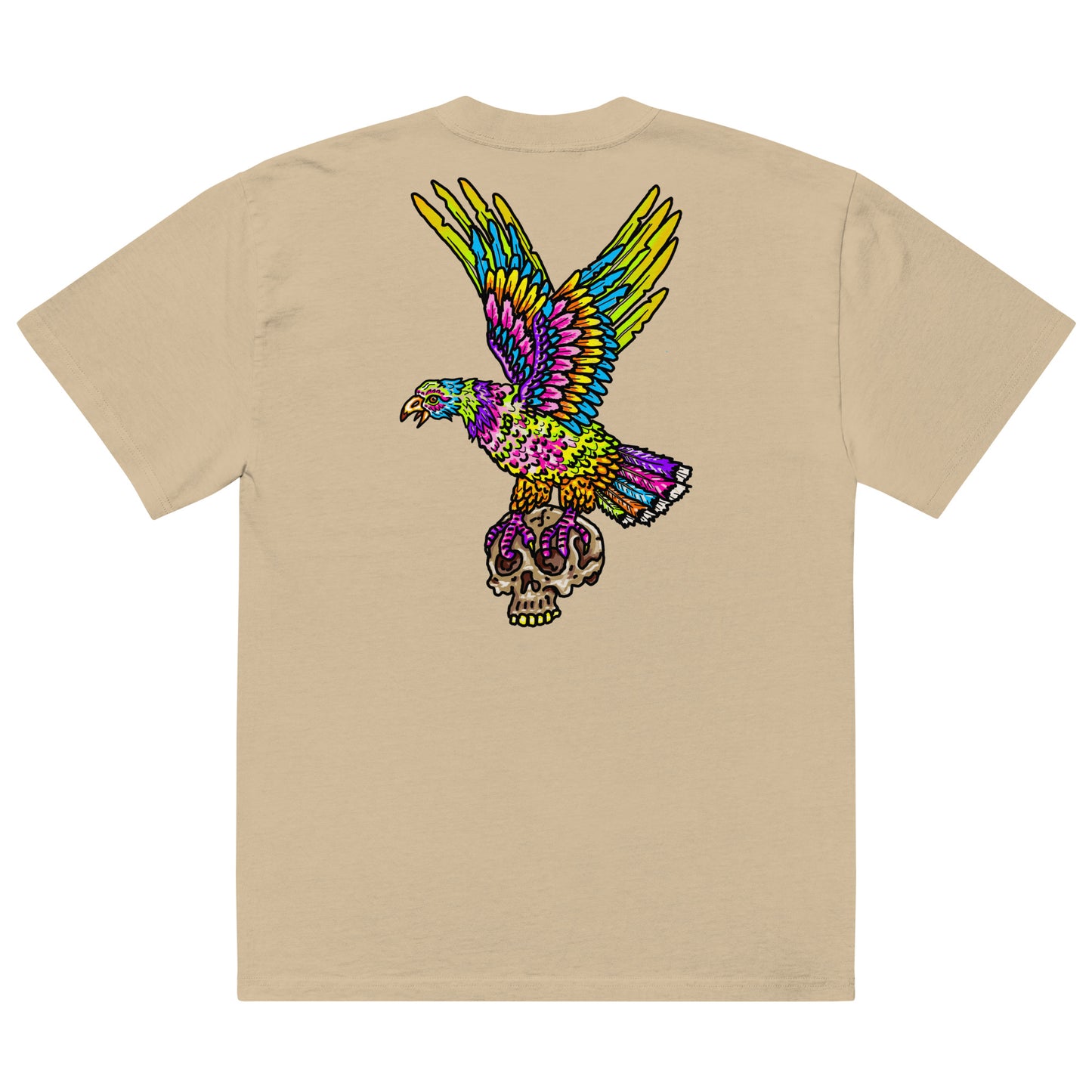 " Colourful Bird & Boots " Oversized faded t-shirt