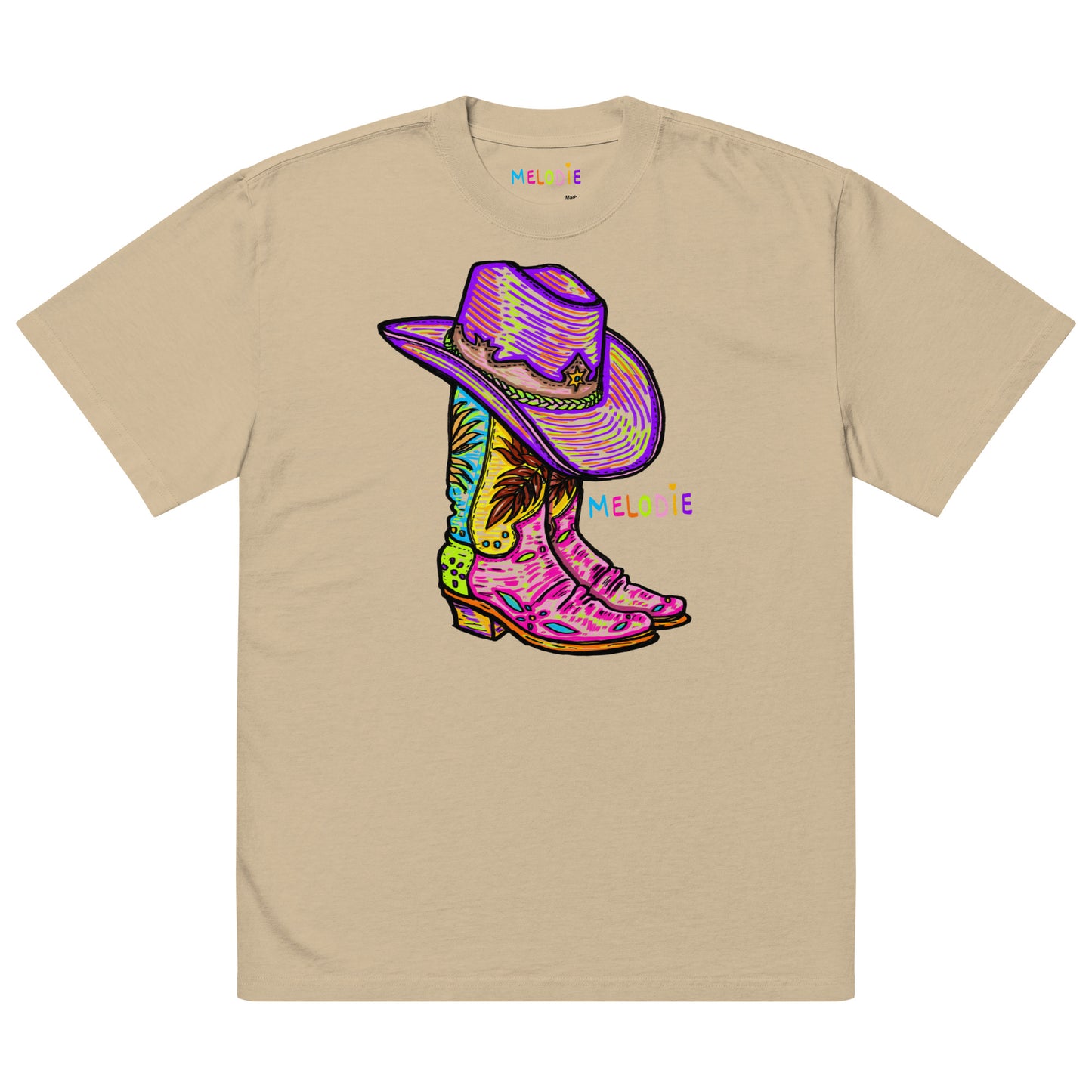 " Colourful Bird & Boots " Oversized faded t-shirt