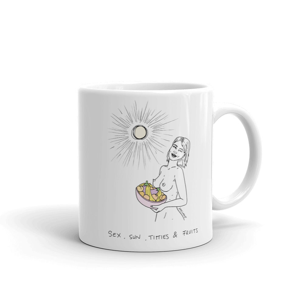 " Sex, Sun, Titties & Fruits "  Mug