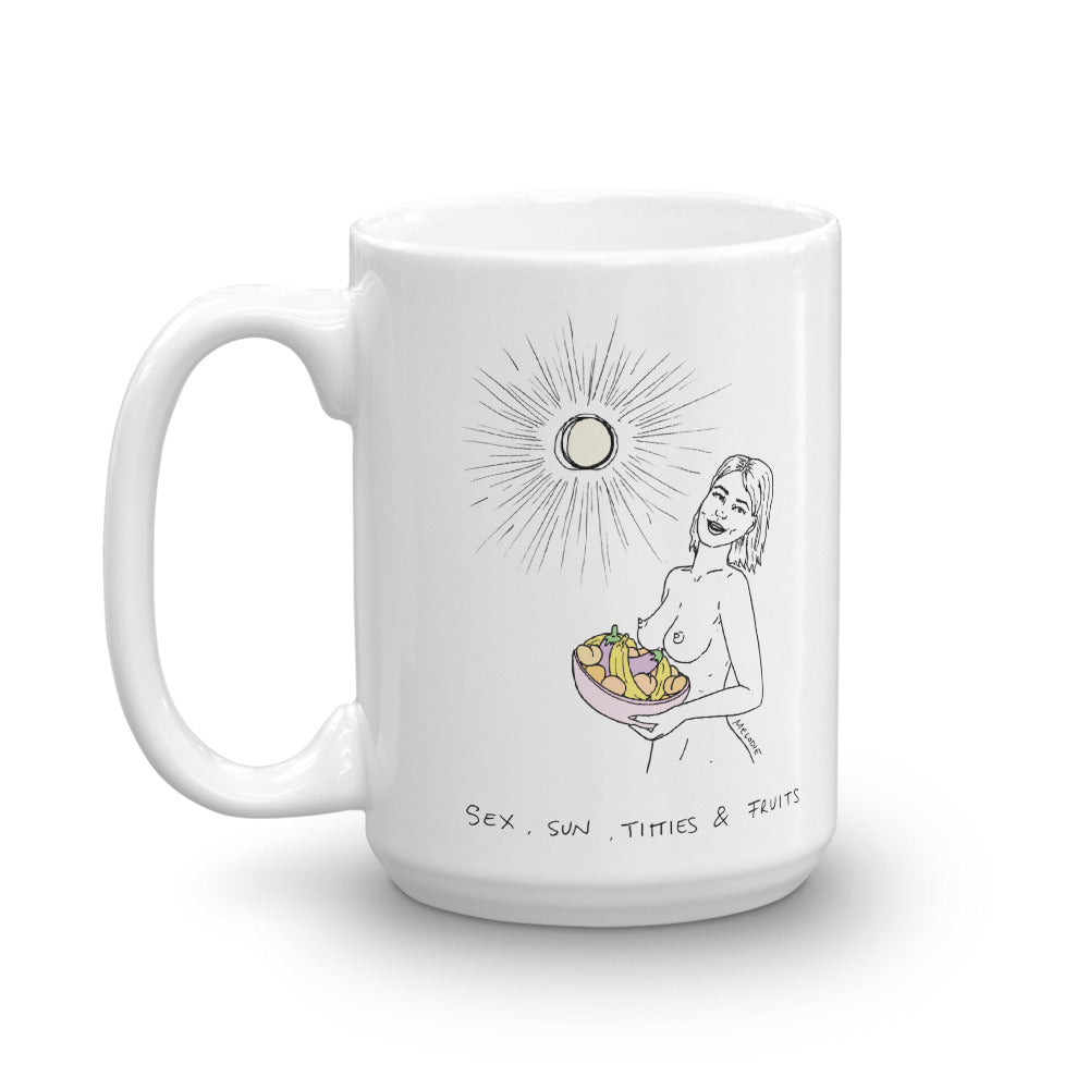 " Sex, Sun, Titties & Fruits "  Mug